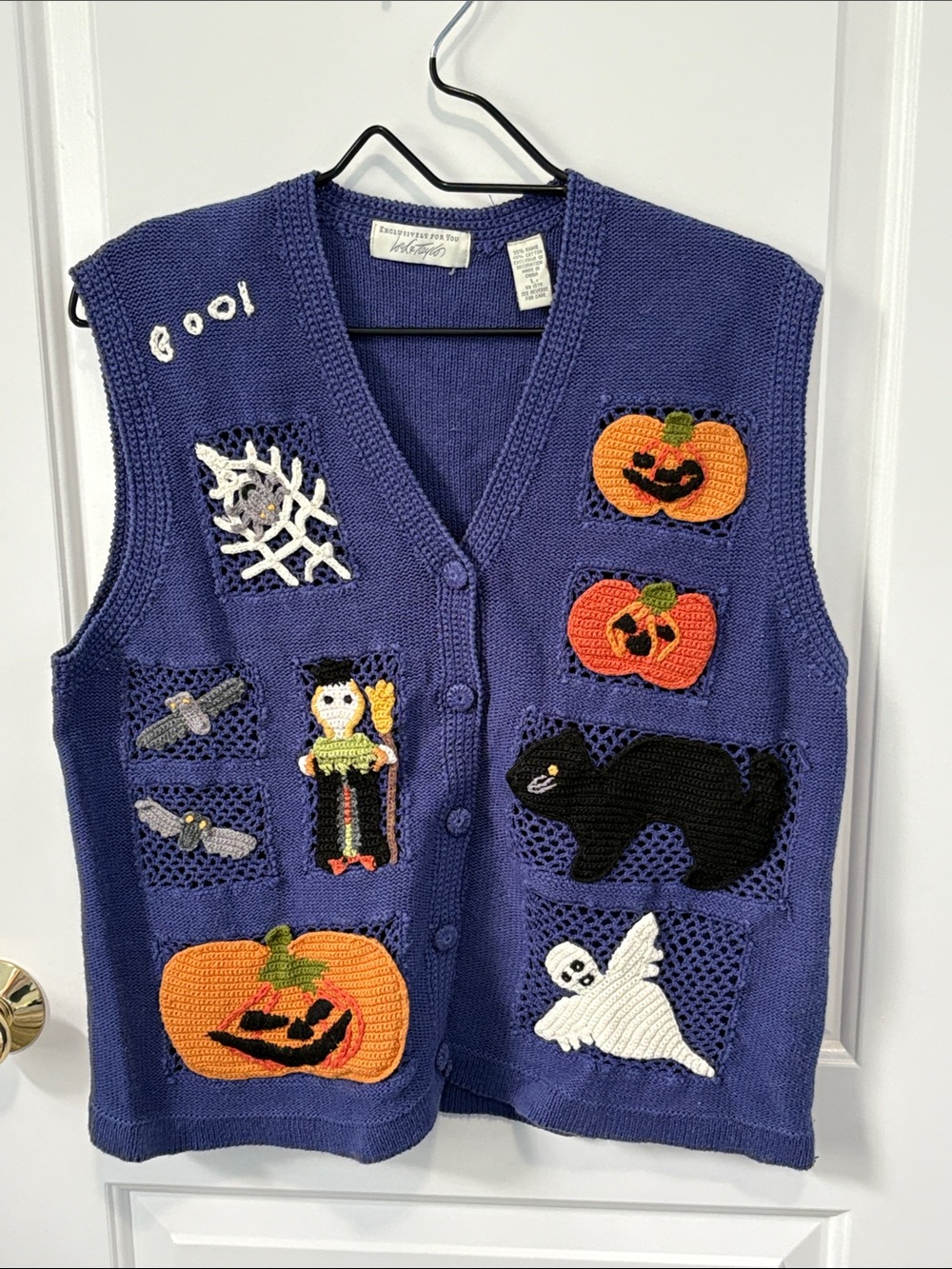 Vintage Lord Taylor Halloween Vest with Pumpkin and Ghost Appliqués